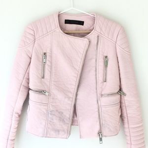 Zara Pastel Pink Leather Jacket Xs - image 1